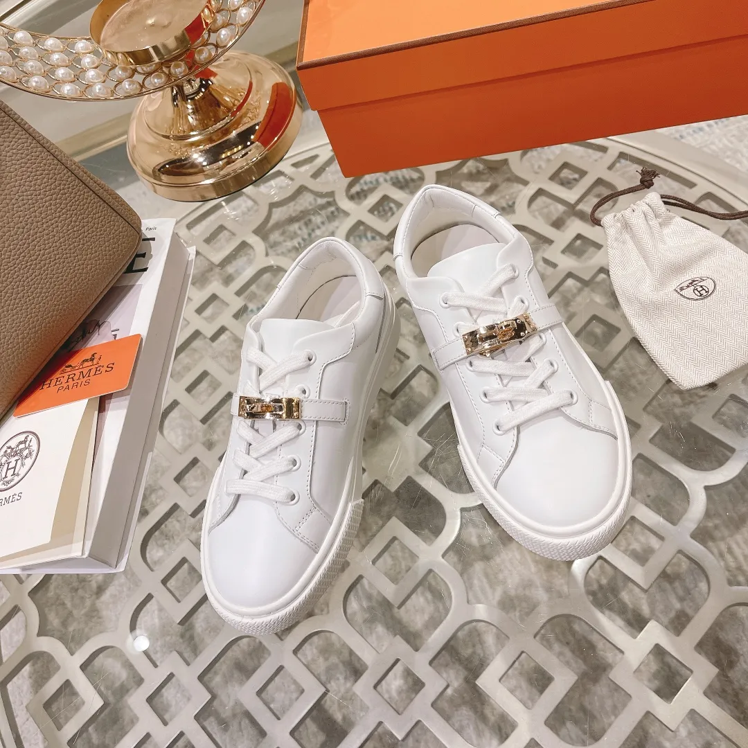 👟👟Ex-factory price 480👟👟 Women's shoe factory HERMES The latest Kelly buckle white sneakers! The highest version on the market! Purchasing level quality! Size: Female: 35-40,